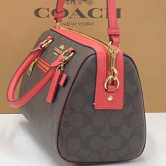 COACH NWT Coach Rowan Satchel In Signature Canvas Brown Watermelon Color - Picture 5 of 16